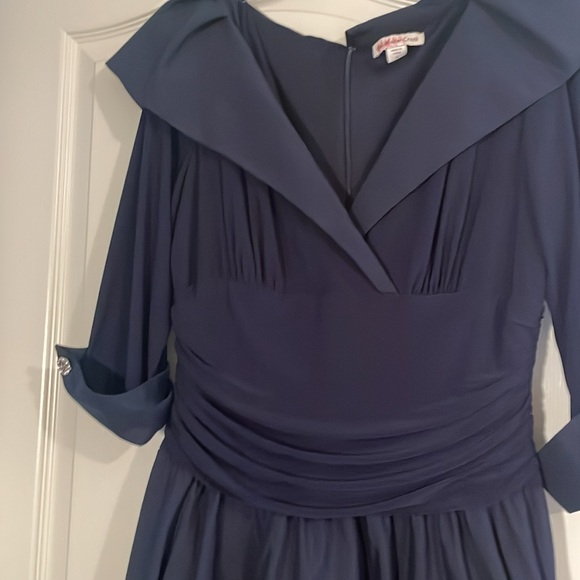 Ladies navy dress. Worn once. It's soo soft, comfortable. Jewels on elbow cuffs. - Picture 2 of 3